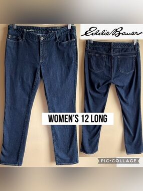 EDDIE BAUER Womens Jeans Curvy Slim Straight Stretch 32” Inseam Mid Rise 12 LONG